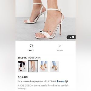 ASOS DESIGN neva barely there satin stiletto heels in Ivory, 6